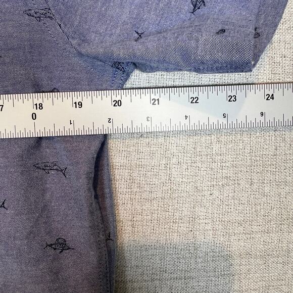 Hawker Rye Short Sleeve Shirt Men's M Tall button down collar fish / shark print - Picture 5 of 8